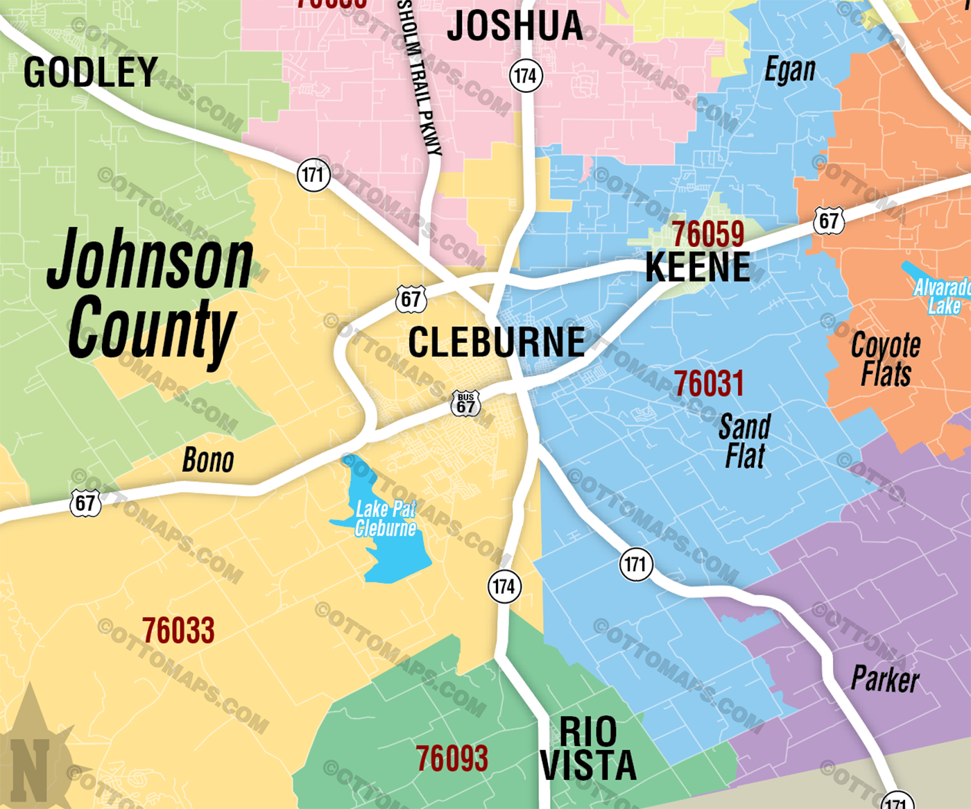 Johnson County, TX Zip Code Map - FILES - PDF and AI Files, editable, vector, royalty free