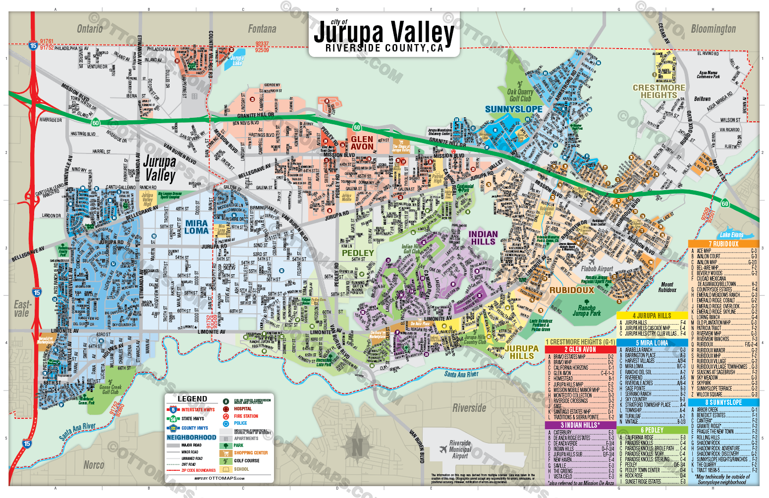 Jurupa Valley Map, Riverside County, CA - POSTER PRINTS
