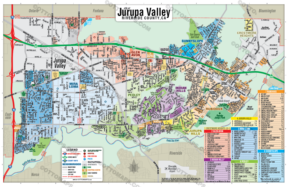 Jurupa Valley Map, Riverside County, CA - POSTER PRINTS