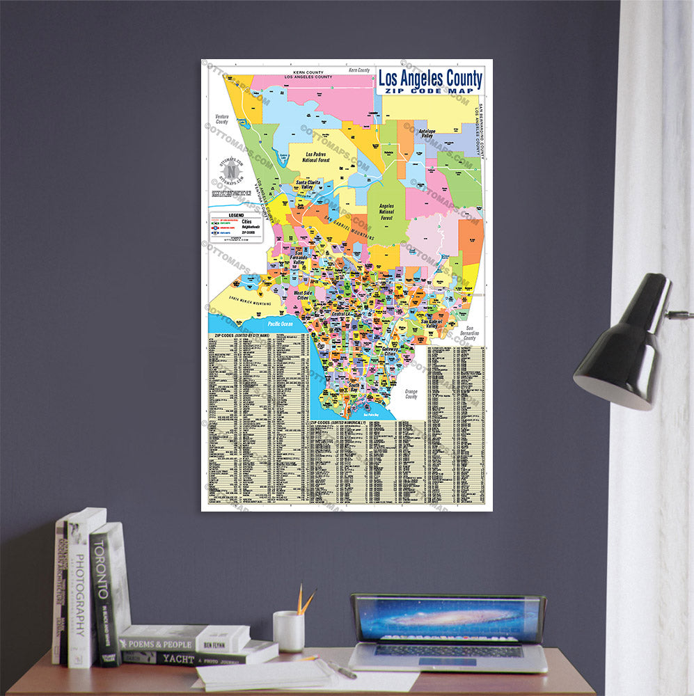 Los Angeles County Zip Code Map - FULL (Zip Codes Colored) - POSTER PRINTS