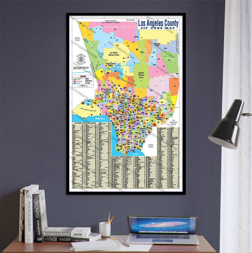 Los Angeles County Zip Code Map (Zip Codes Colored) - POSTER