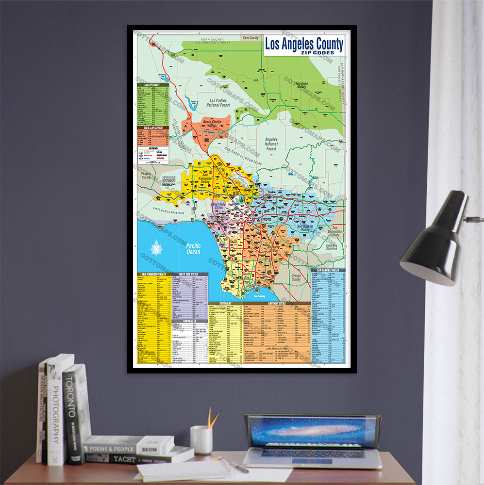Los Angeles County Zip Code Map (Regions Colored) - POSTER PRINTS