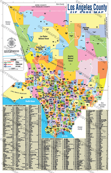 Los Angeles Zip Code Map - FULL (Zip Codes Colored) - FILE: PDF 