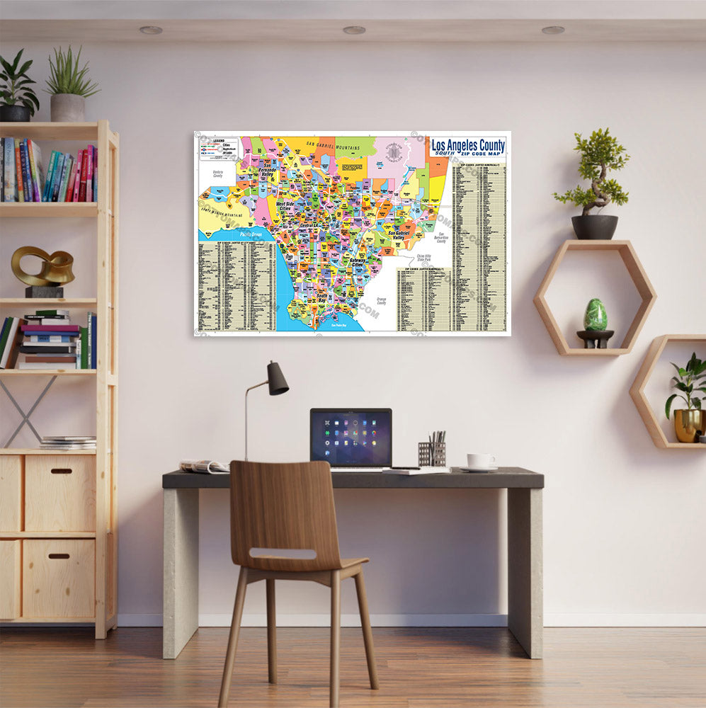 Los Angeles Zip Code Map - SOUTH (Zip Codes Colored) - POSTER PRINTS