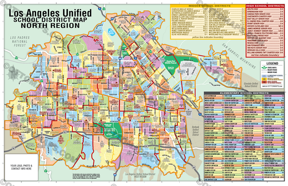 Los Angeles Unified School District Map - NORTH - FILES - PDF and AI, editable, layered, vector, royalty free