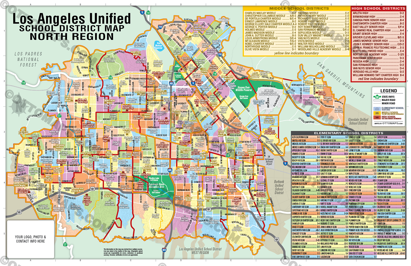 Los Angeles Unified School District Map - NORTH - FILES - PDF and AI Files, editable, vector, royalty free