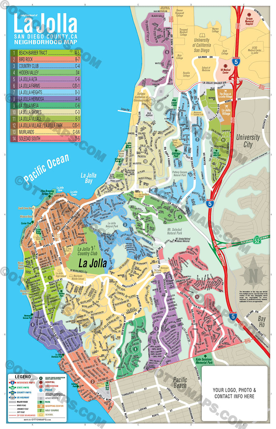 La Jolla Neighborhood Map, San Diego County