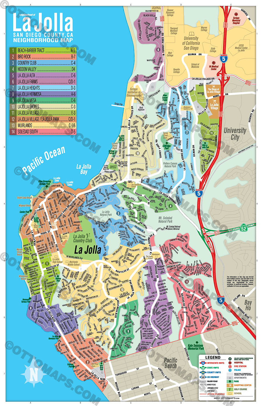 La Jolla Neighborhood Map - PDF, editable, royalty free