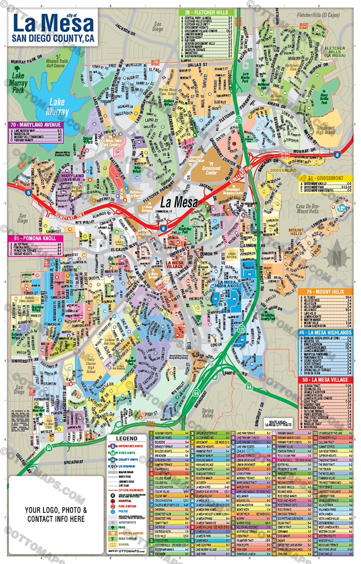 La Mesa Map - PDF, Editable, Royalty Free