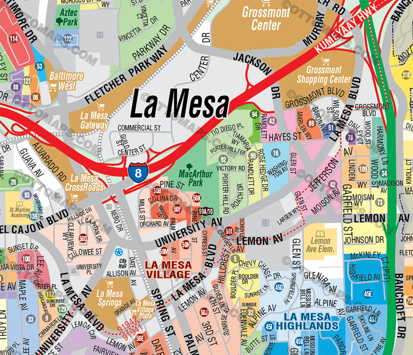 La Mesa Map, San Diego County, CA