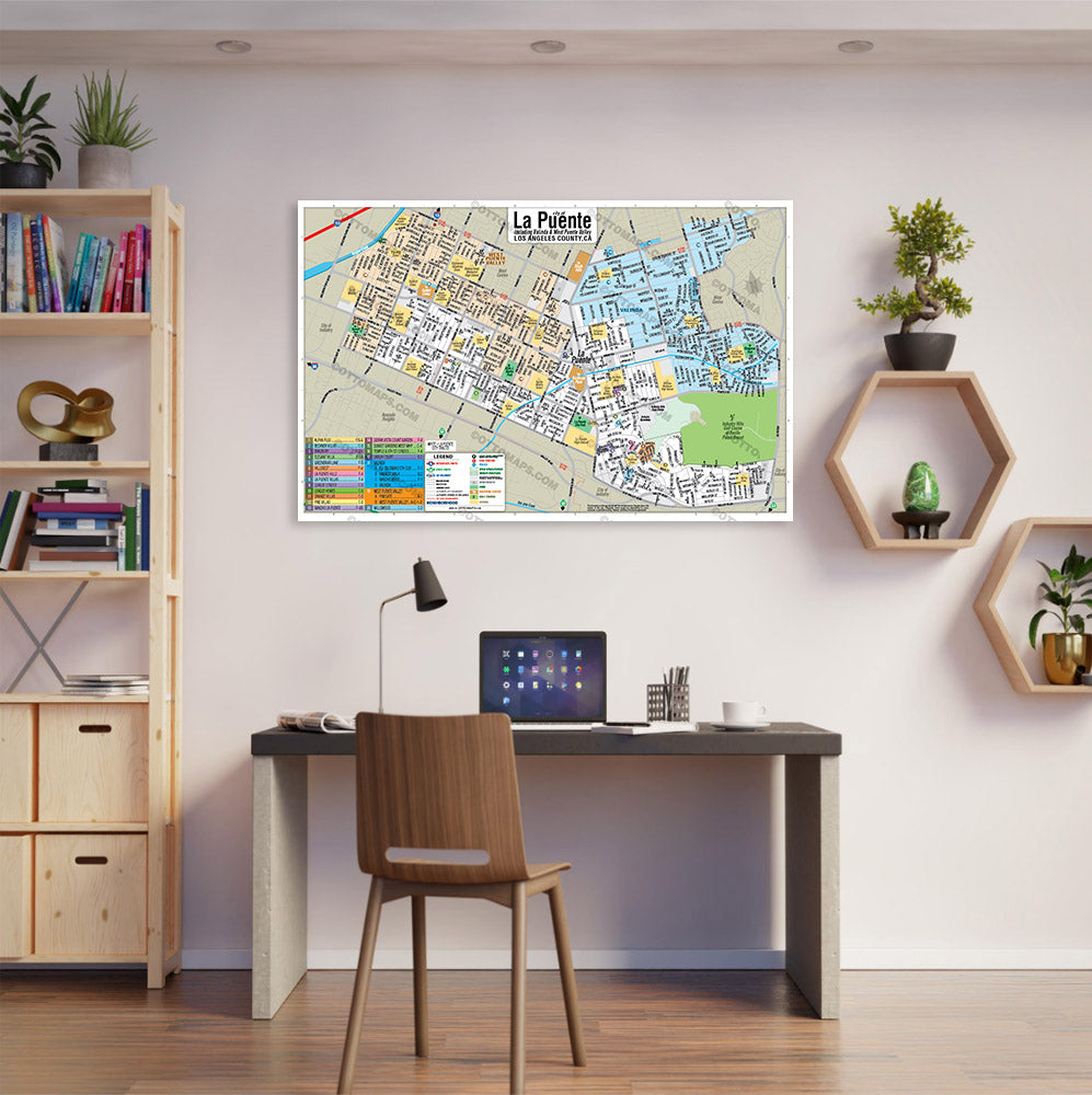La Puente Map with Valinda and West Puente Valley,  Los Angeles County, CA - POSTER PRINTS