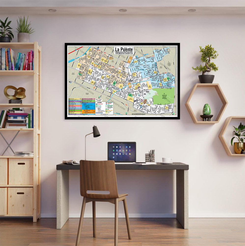 La Puente Map with Valinda and West Puente Valley,  Los Angeles County, CA - POSTER PRINTS