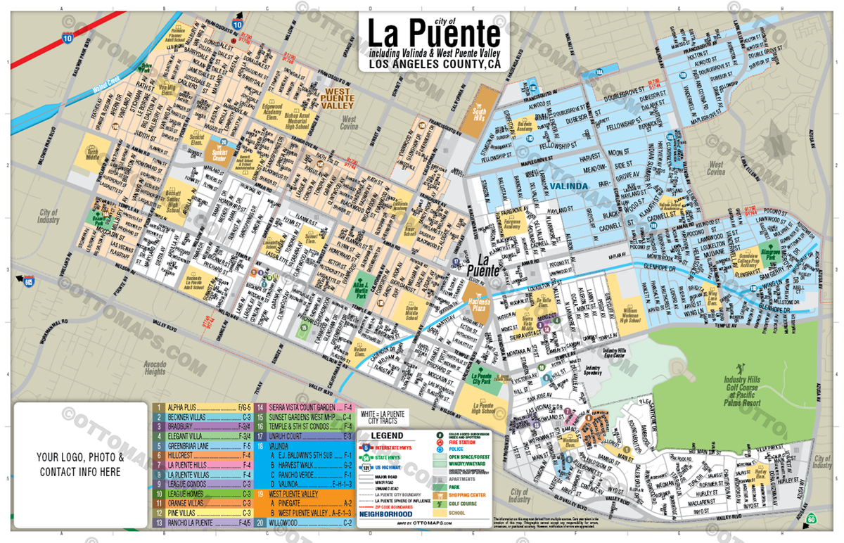 La Puente Map with Valinda and West Puente Valley, Los Angeles County, CA - FILES - PDF and Adobe Illustrator - with box