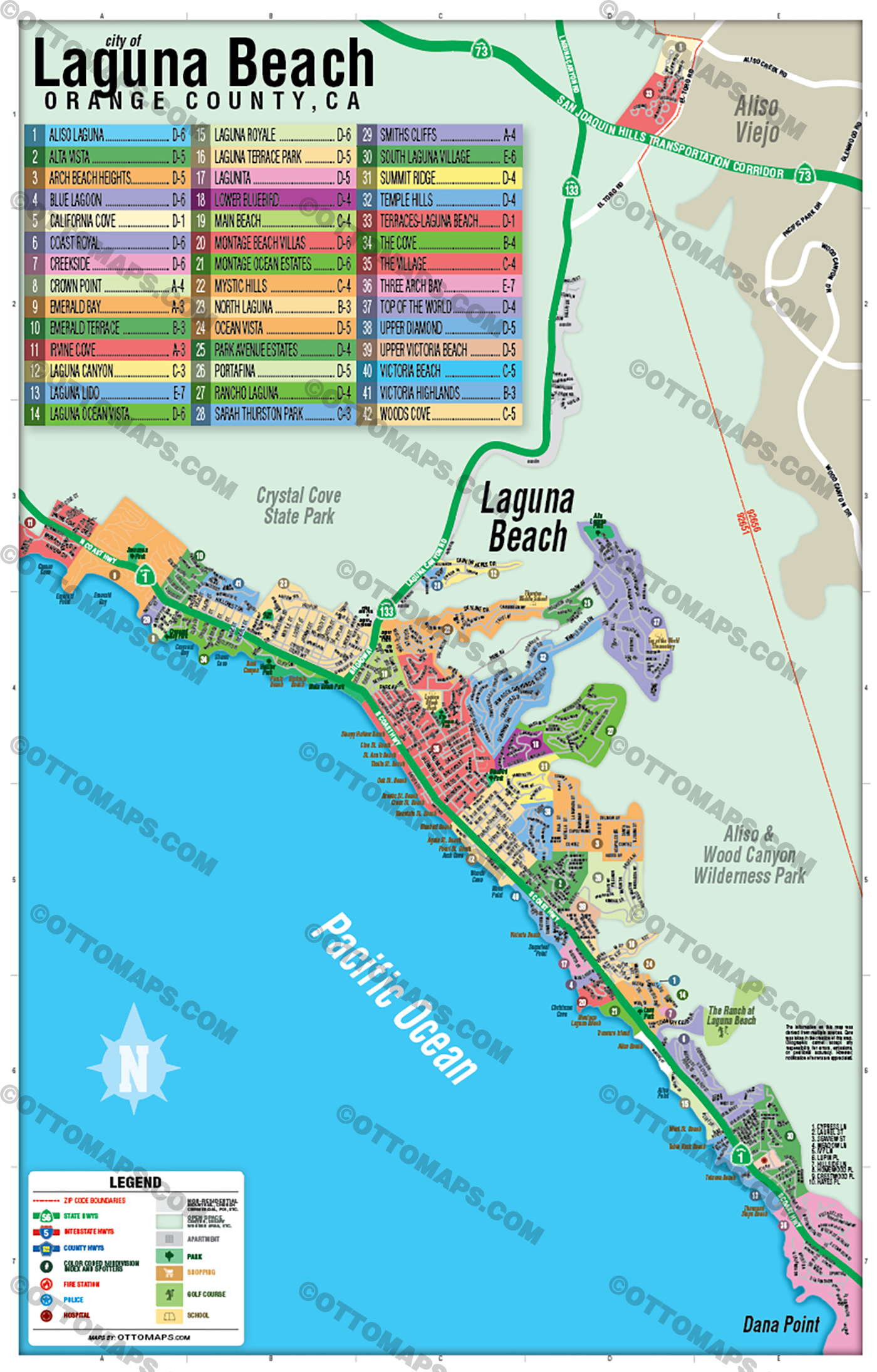 Laguna Beach Map, Orange County, CA - POSTER PRINTS