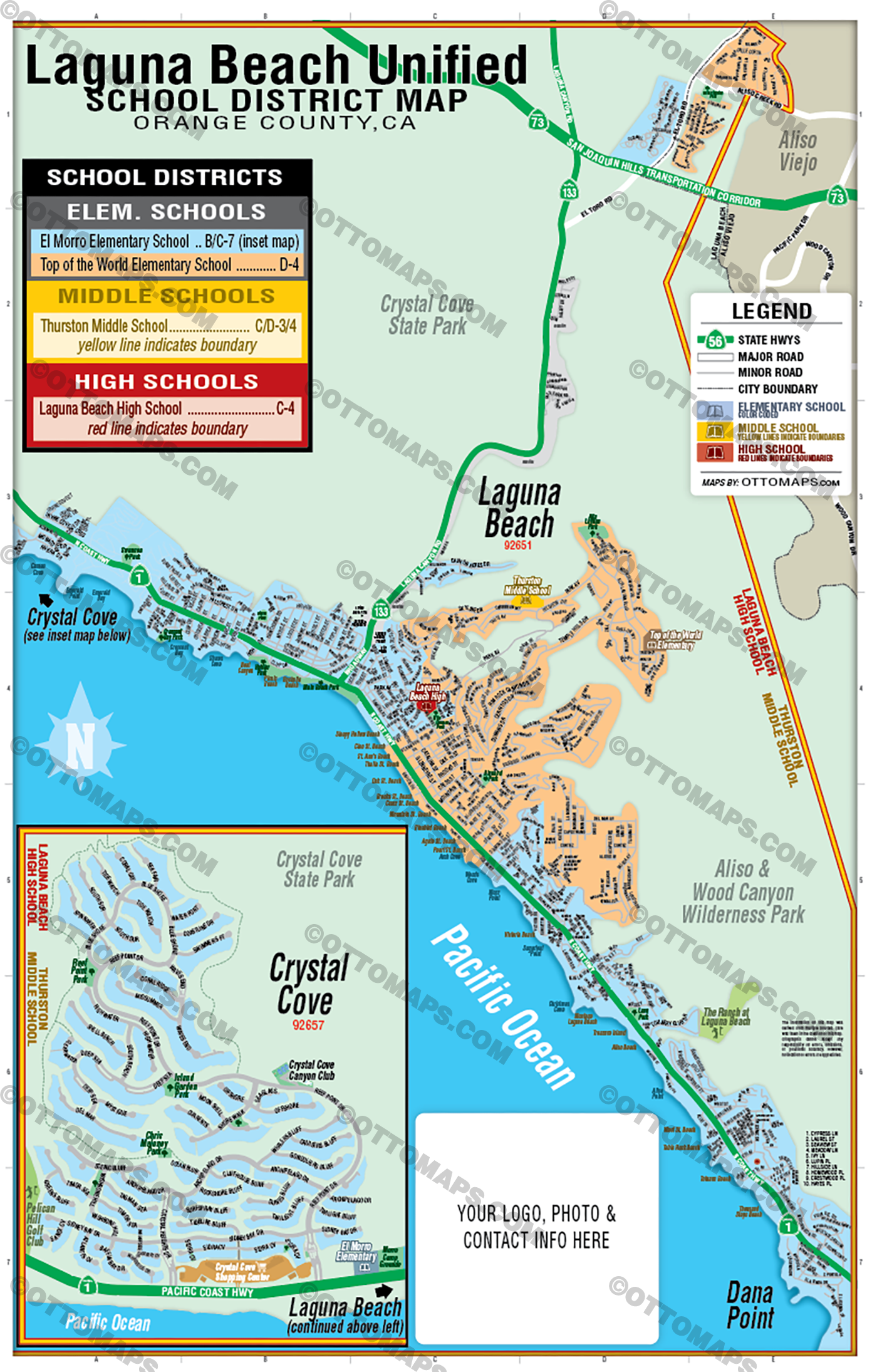 Laguna Beach School District Map - FILES - PDF and AI, editable, vector, royalty free