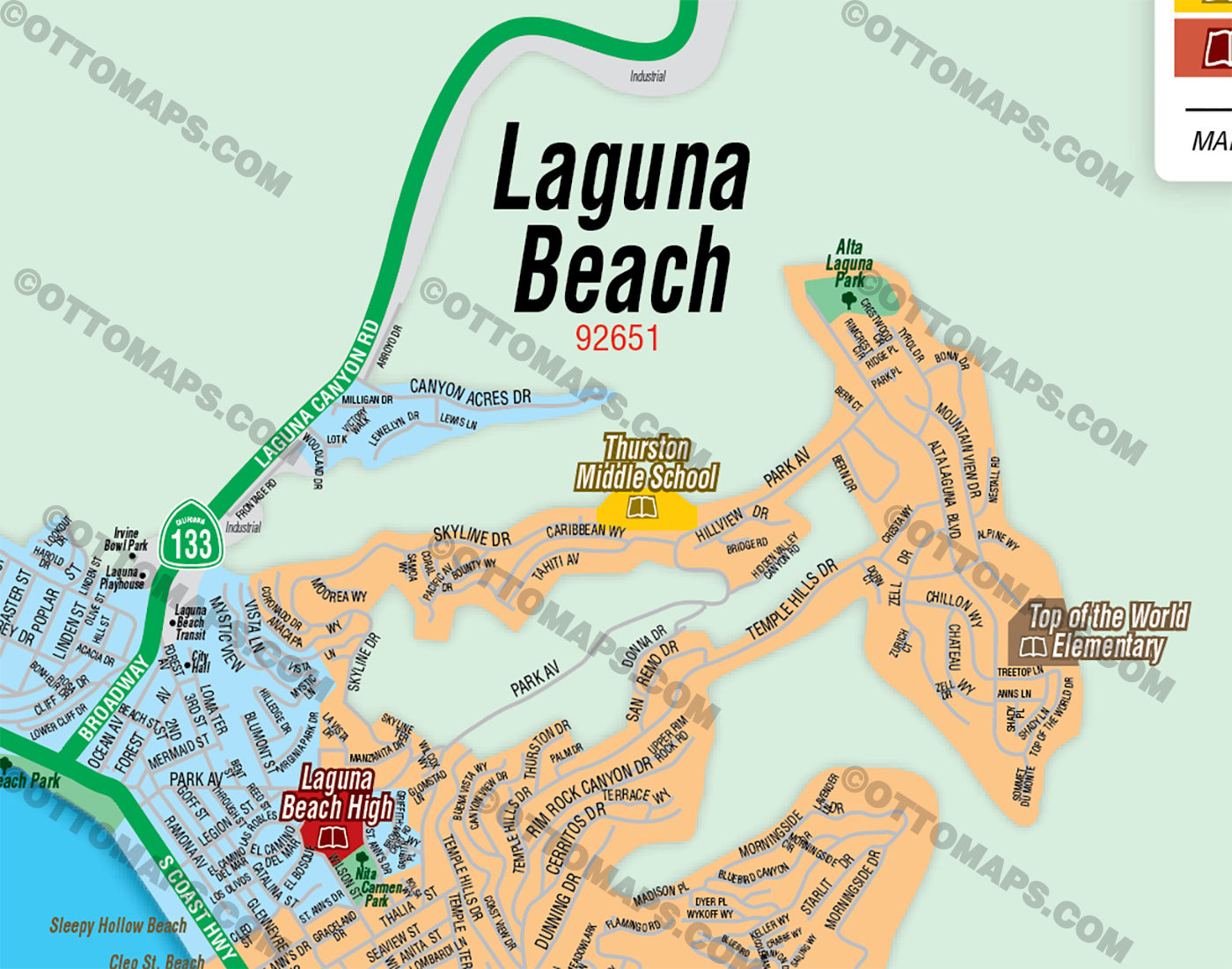 Laguna Beach School District Map - FILES - PDF and AI, editable, vector, royalty free