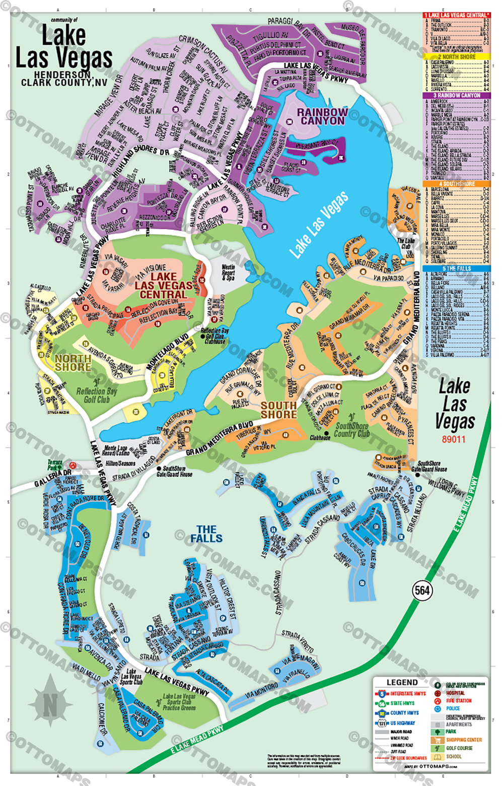Lake Las Vegas Map, Henderson, Clark County, NV - POSTER PRINTS