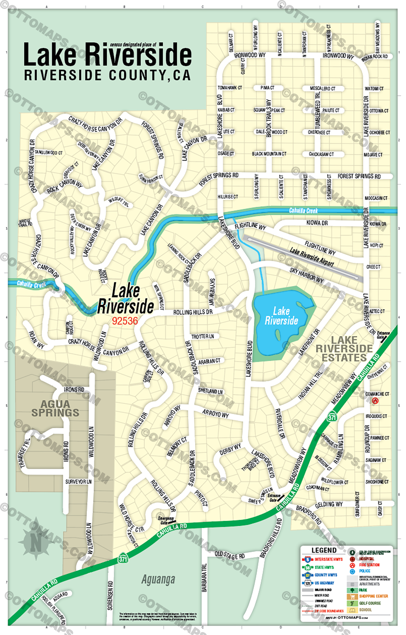 Lake Riverside Map, Riverside County, CA - FILES - PDF and AI, editable, vector, royalty free