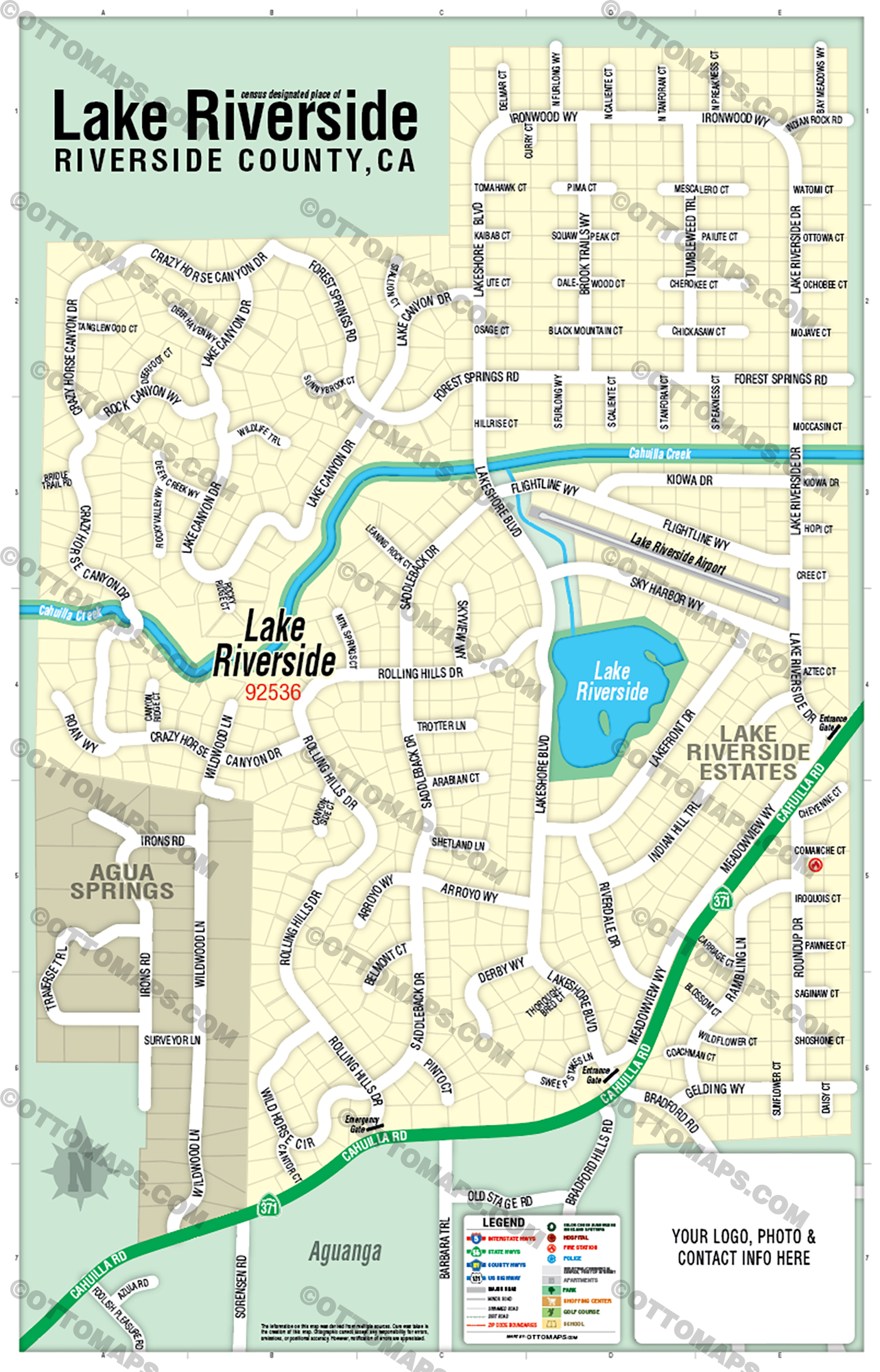 Lake Riverside Map, Riverside County, CA - FILES - PDF and AI, editable, vector, royalty free