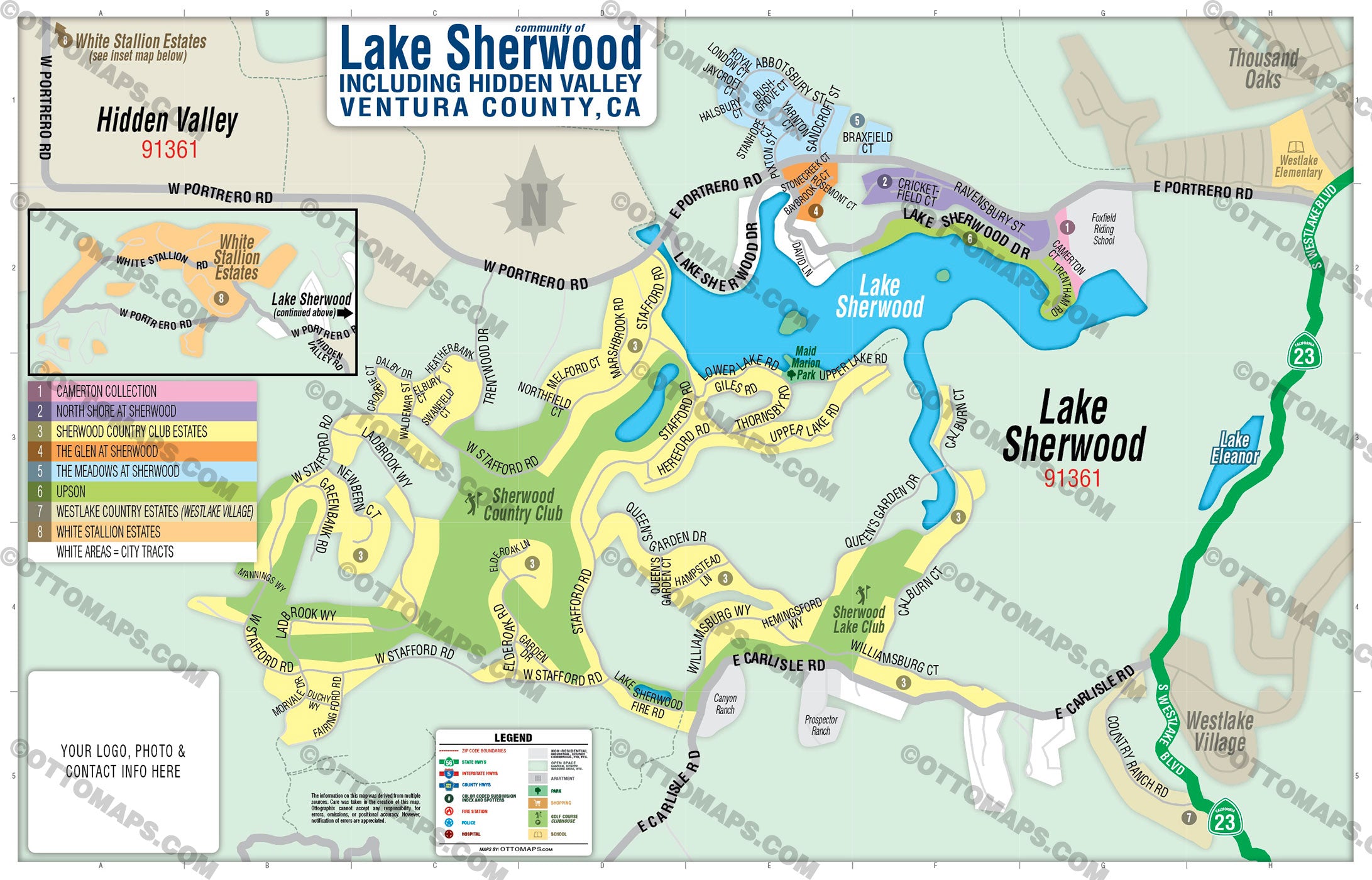 Lake Sherwood Map with Hidden Valley, Ventura County, CA - FILES - PDF and AI Files, editable, vector, royalty free