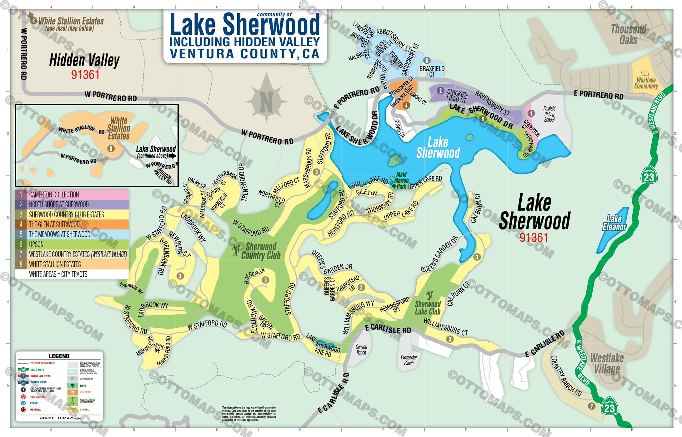 Lake Sherwood Map with Hidden Valley, Ventura County, CA - FILES - PDF and AI Files, editable, vector, royalty free