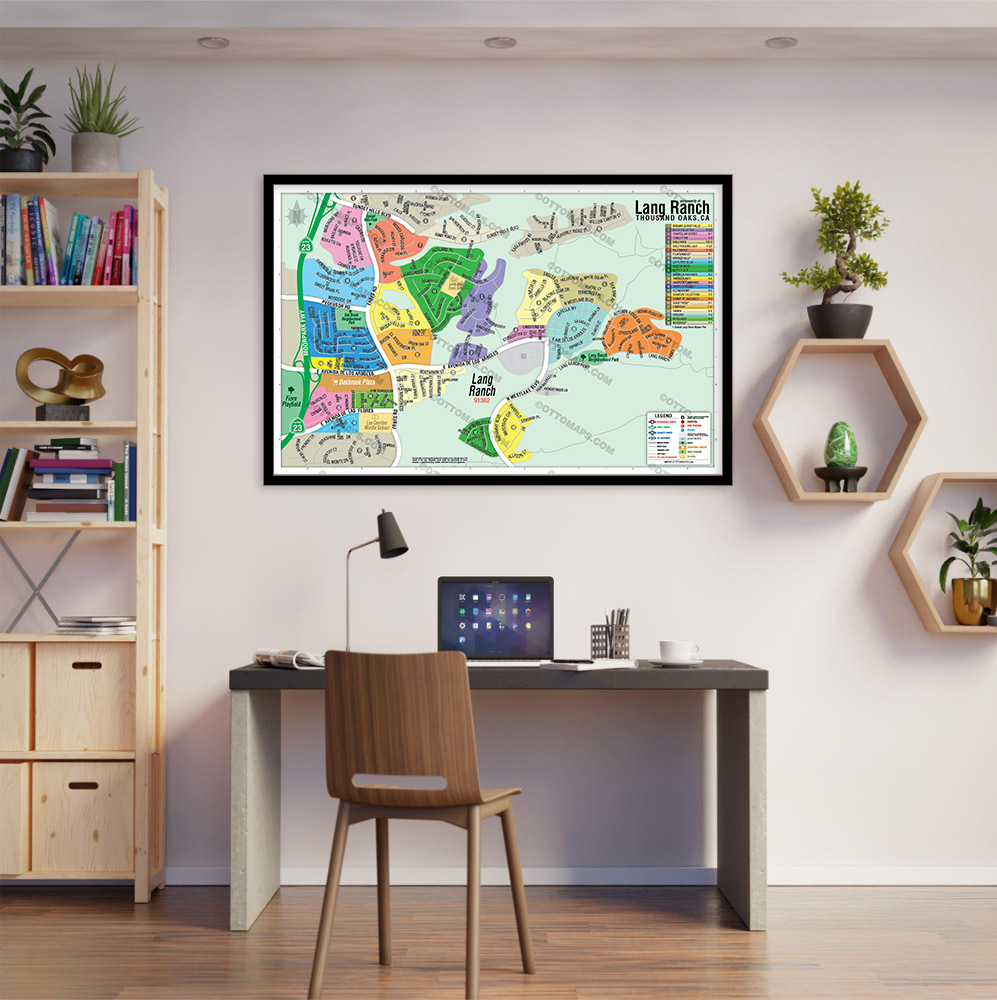 Lang Ranch Map, Thousand Oaks, Ventura County, CA - POSTER PRINTS - with frame