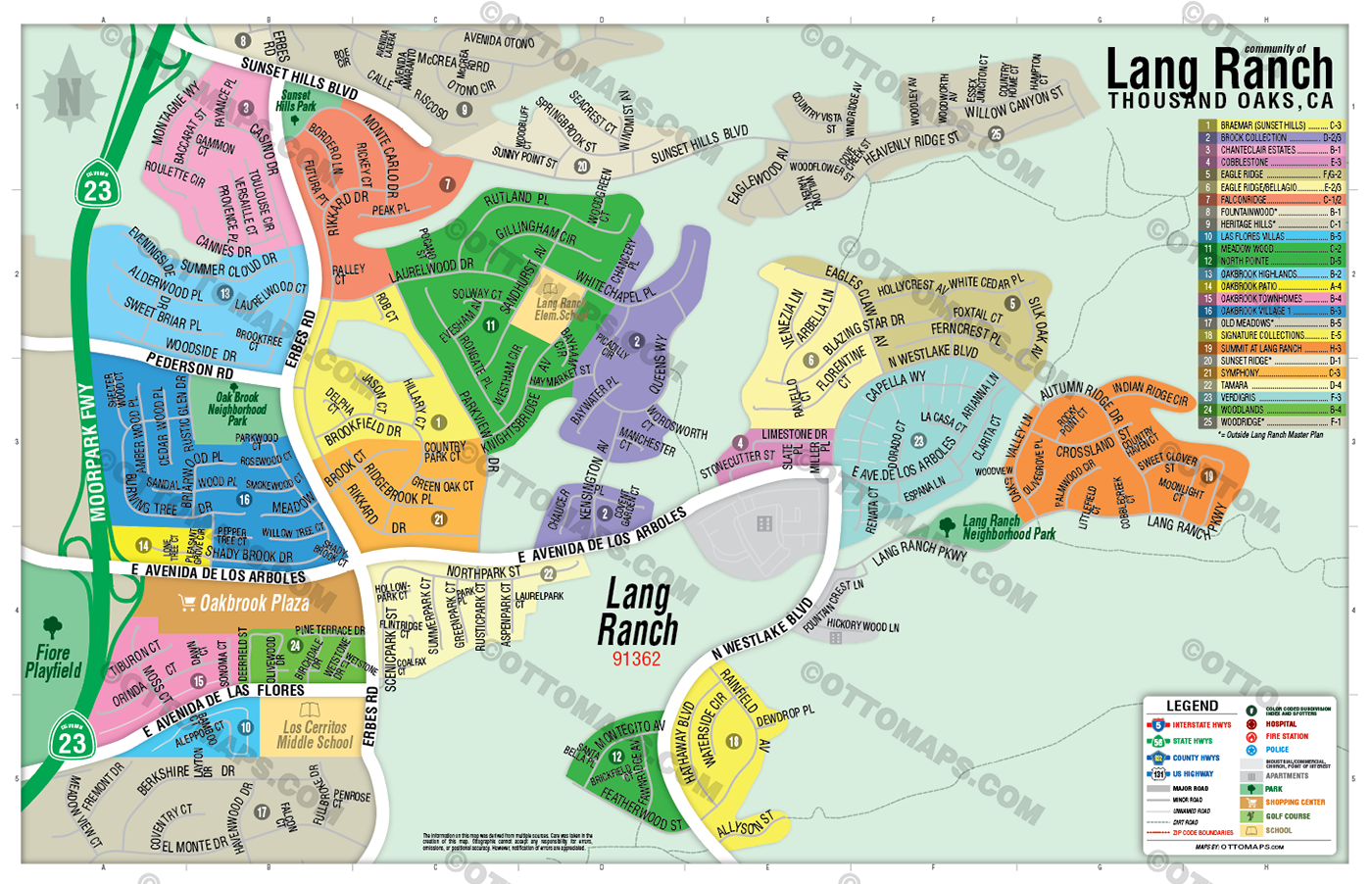 Lang Ranch Map, Thousand Oaks, Ventura County, CA - POSTER PRINTS