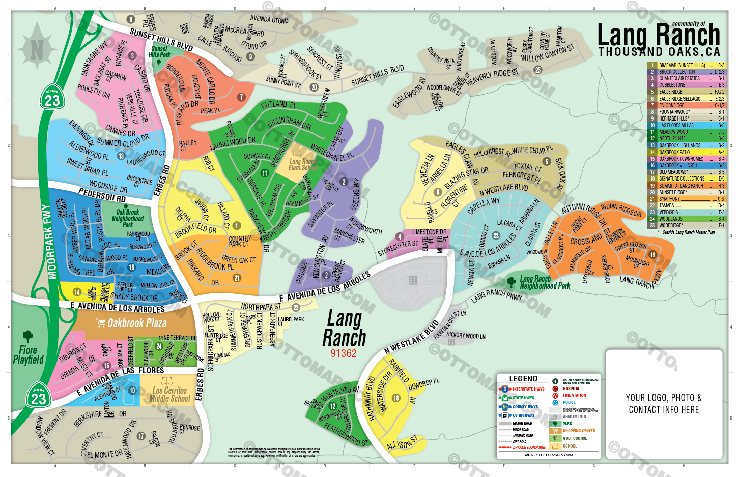 Lang Ranch Map, Thousand Oaks, Ventura County, CA - FILES - PDF and Adobe Illustrator - with box