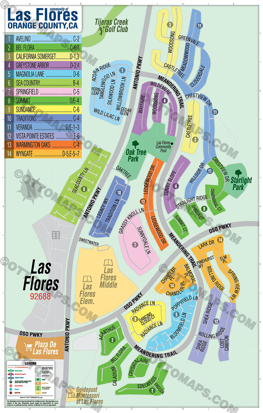 Las Flores Map, Orange County, CA - FILES - PDF and AI, editable, vector, royalty free