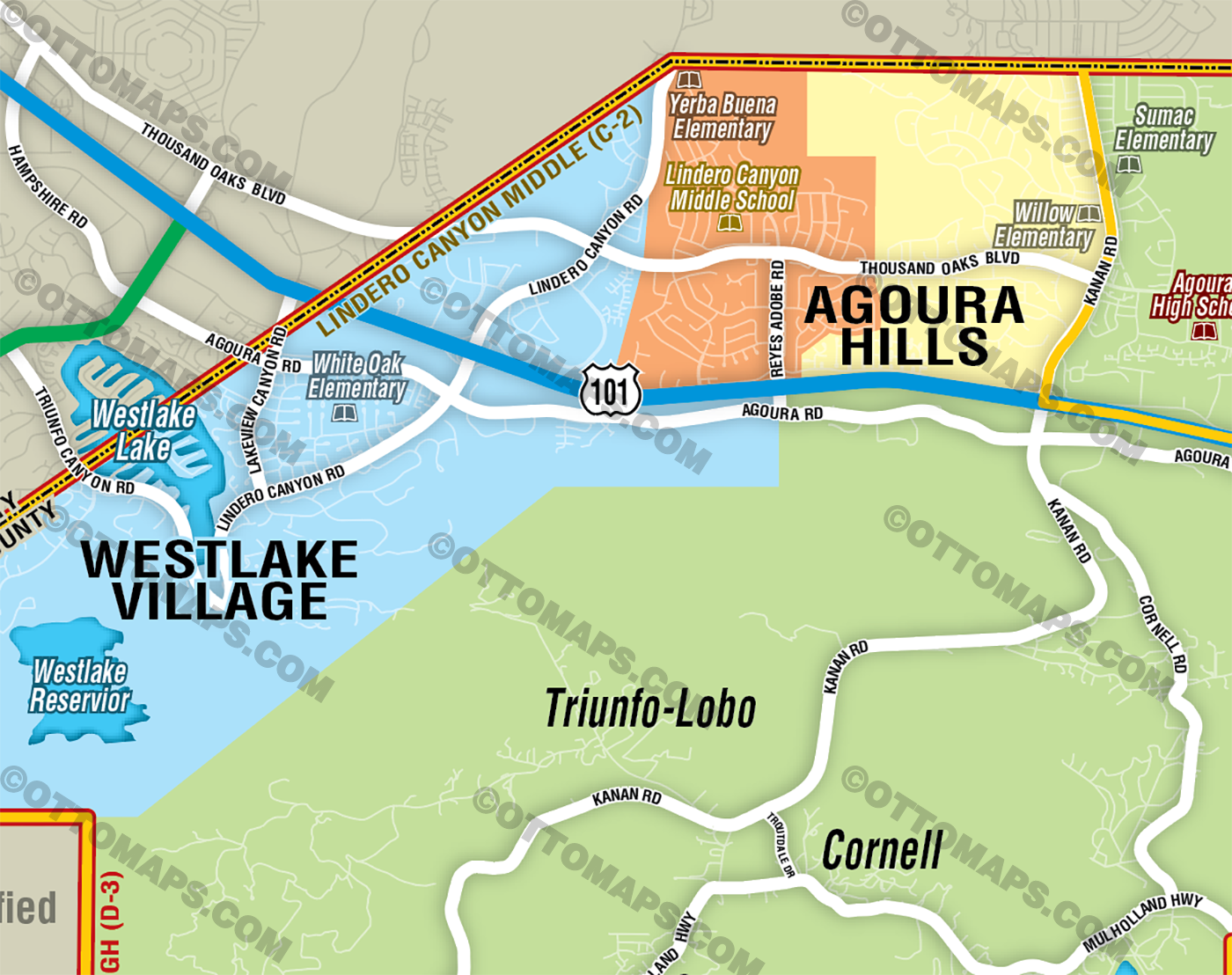 Las Virgenes Unified School District Map, Los Angeles County, CA - FILES - PDF and AI, editable, vector, royalty free