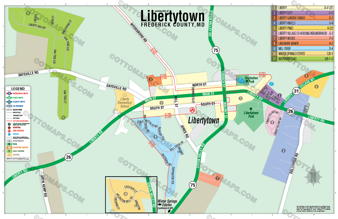 Libertytown Map, Frederick County, MD - FILES - PDF and AI Files, editable, vector, royalty free