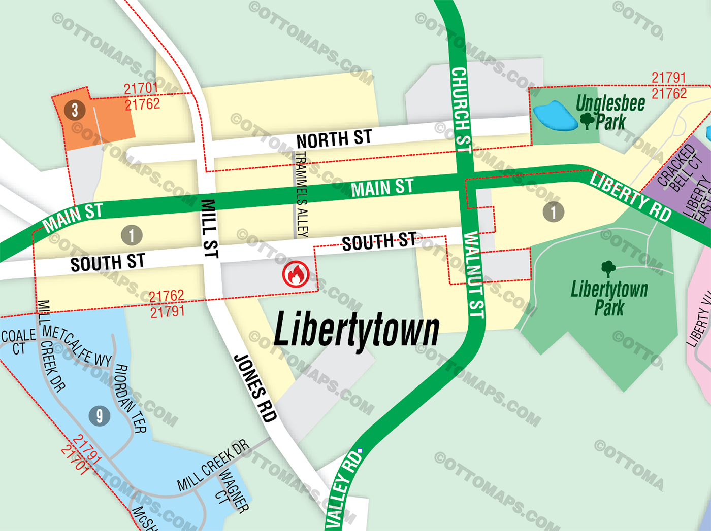 Libertytown Map, Frederick County, MD - FILES - PDF and AI Files, editable, vector, royalty free
