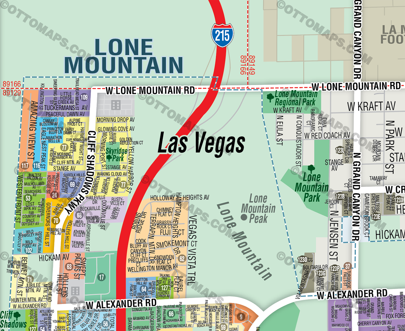 Lone Mountain Map, Las Vegas, NV with NE portion of Centennial Hills - FILES - PDF and AI, editable, vector, royalty free