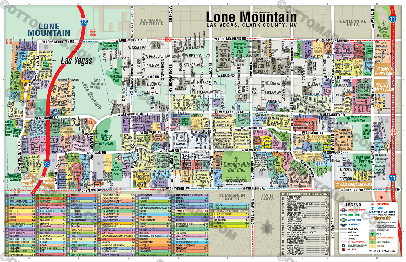 Lone Mountain Map, Las Vegas, NV with NE portion of Centennial Hills - FILES - PDF and AI, editable, vector, royalty free NO BOX