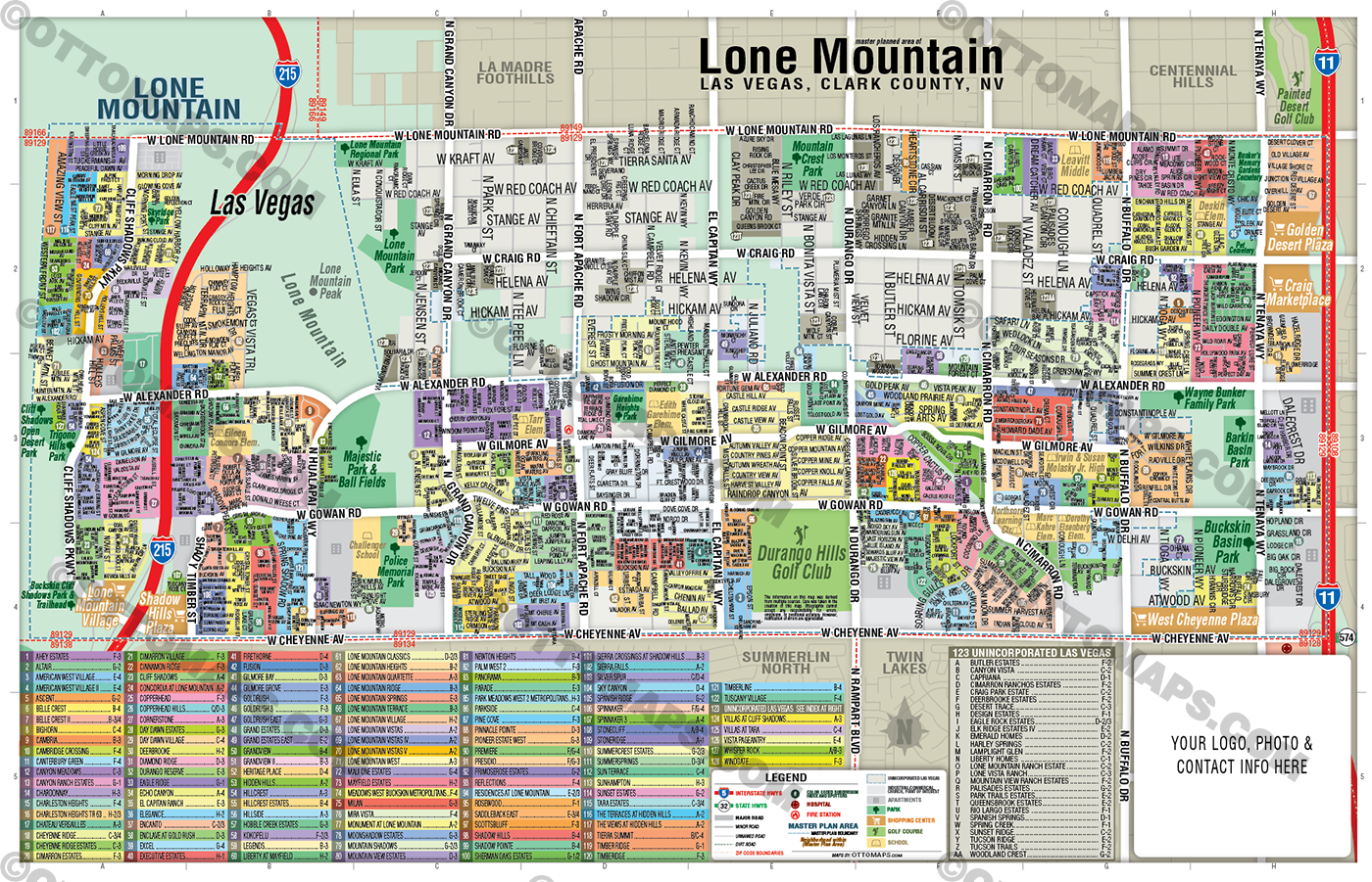 Lone Mountain Map, Las Vegas, NV with NE portion of Centennial Hills - FILES - PDF and AI, editable, vector, royalty free