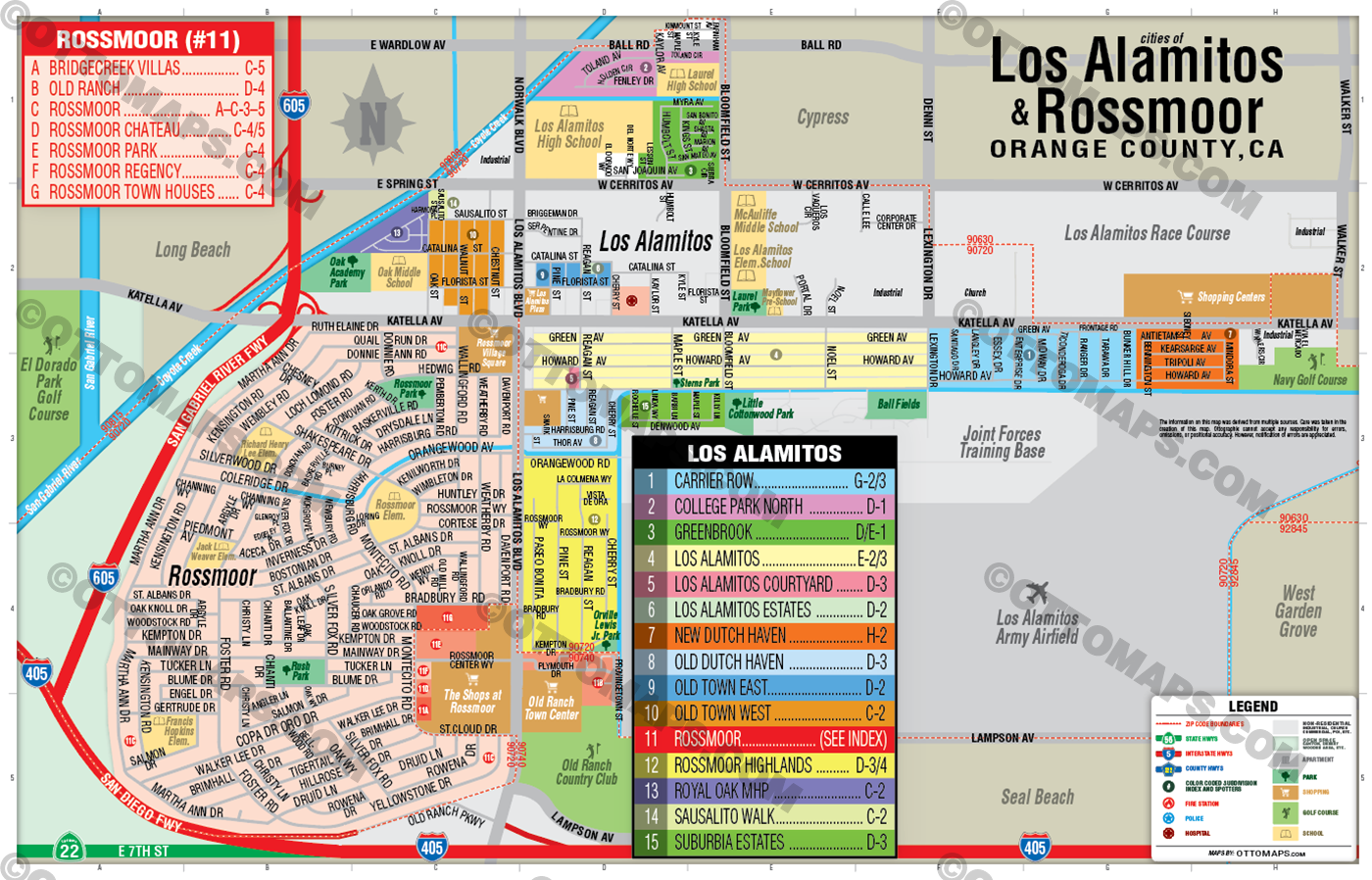 Los Alamitos and Rossmoor Map, Orange County, CA - POSTER PRINTS