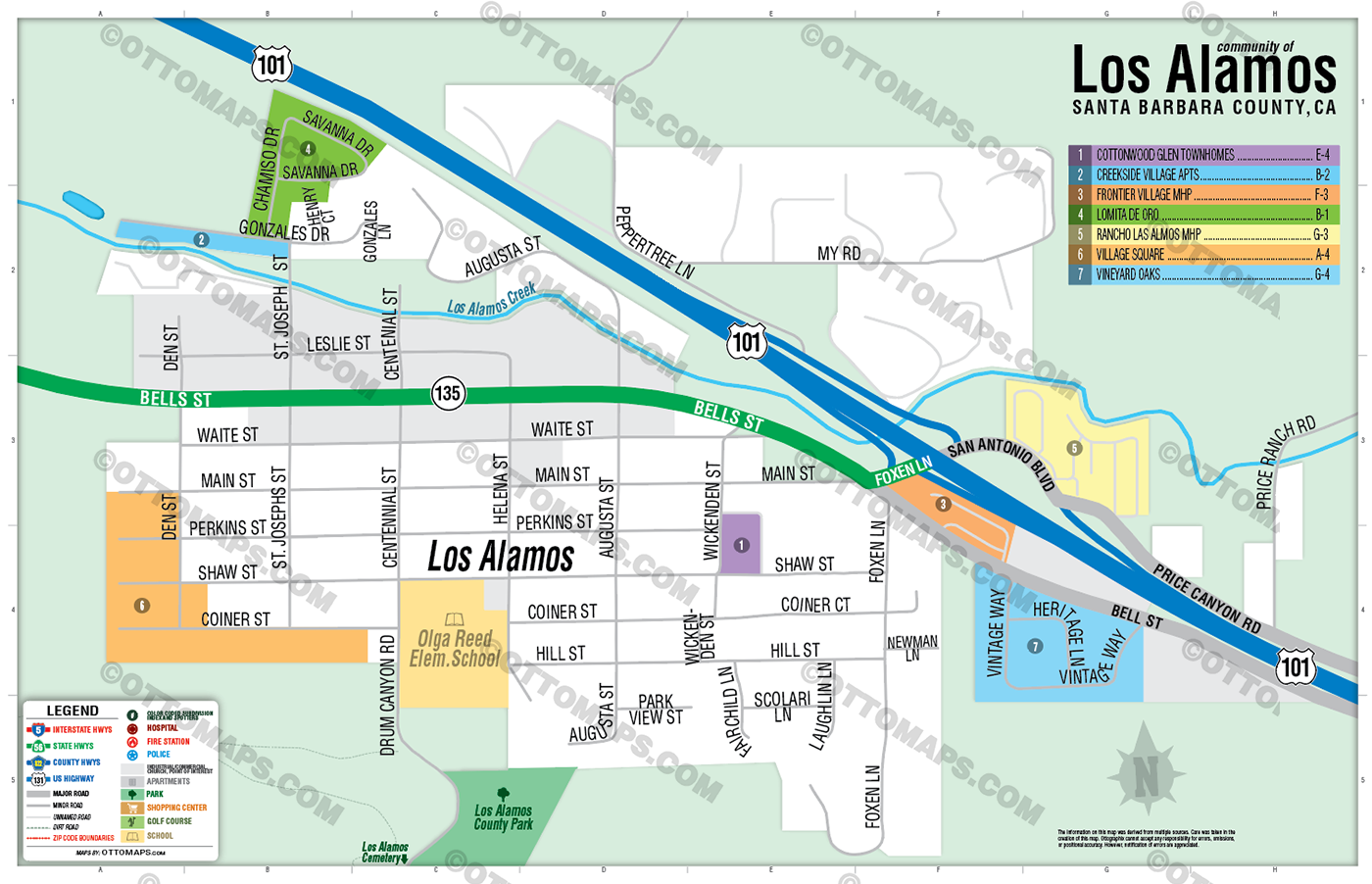 Los Alamos Map, Santa Barbara County, CA - POSTER PRINTS