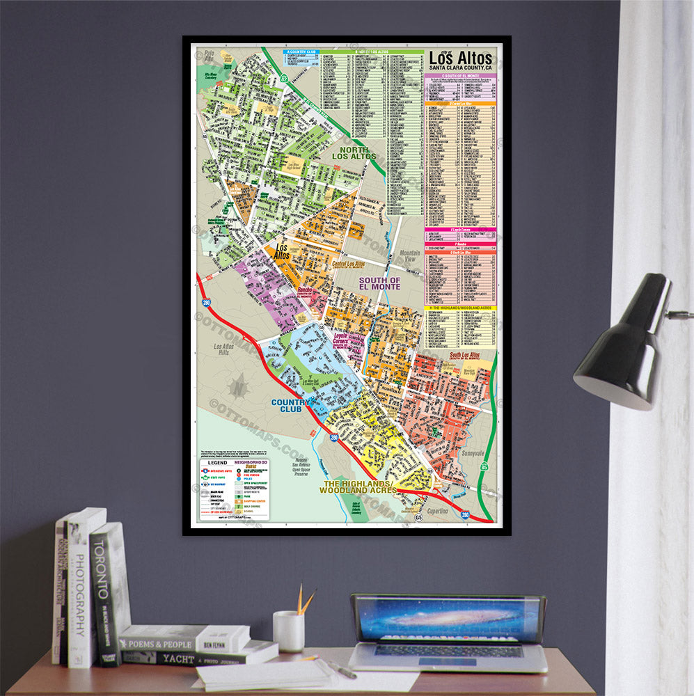 Los Altos Map with Subdivisions, Napa County, CA - POSTER PRINTS - with frame
