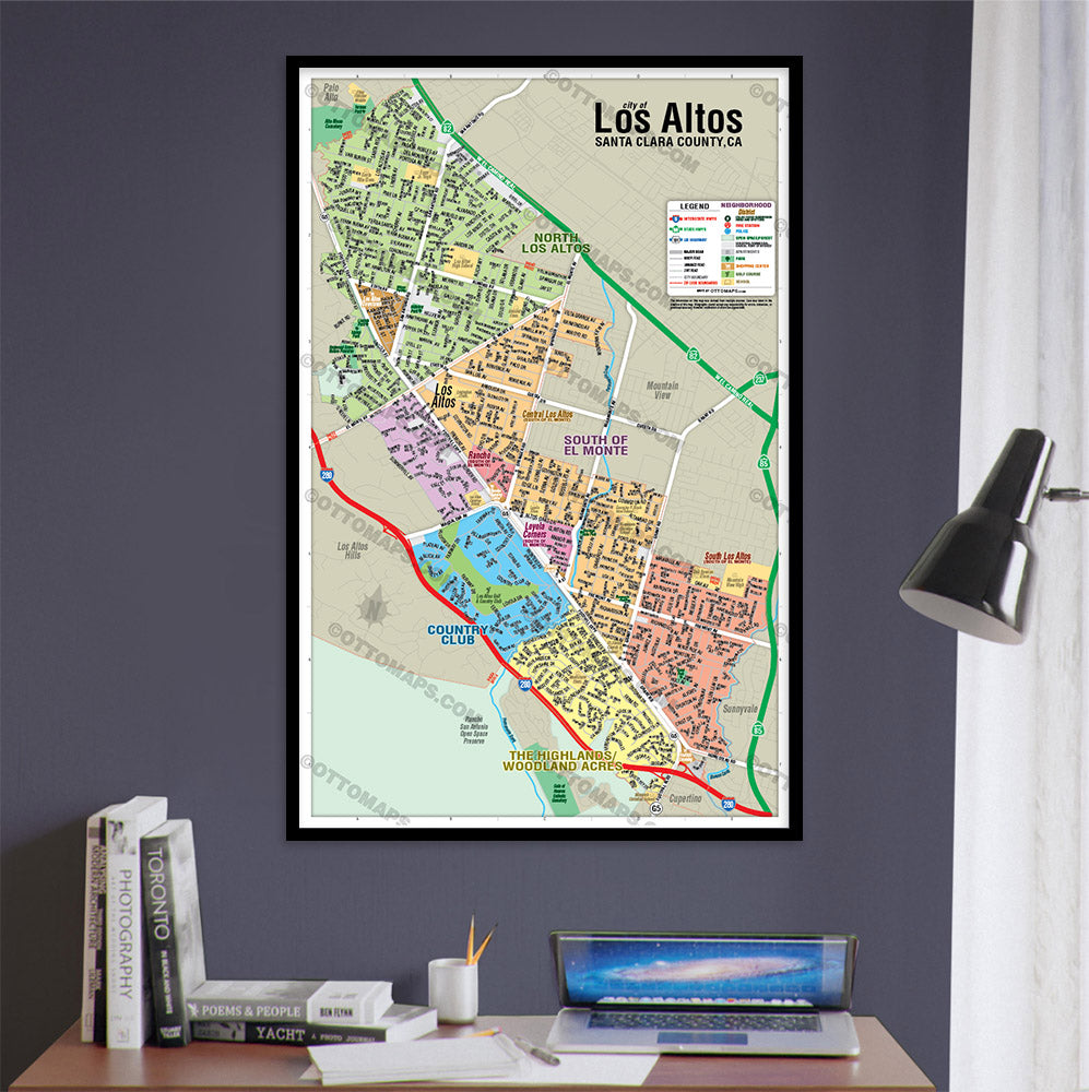Los Altos Map with Neighborhoods, Napa County, CA - POSTER PRINTS - with frame