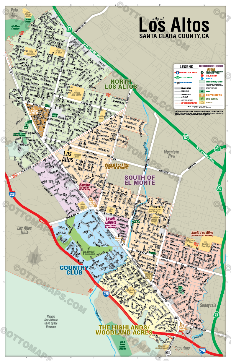 Los Altos Map with Neighborhoods, Napa County, CA - FILES - PDF and Adobe Illustrator - no box
