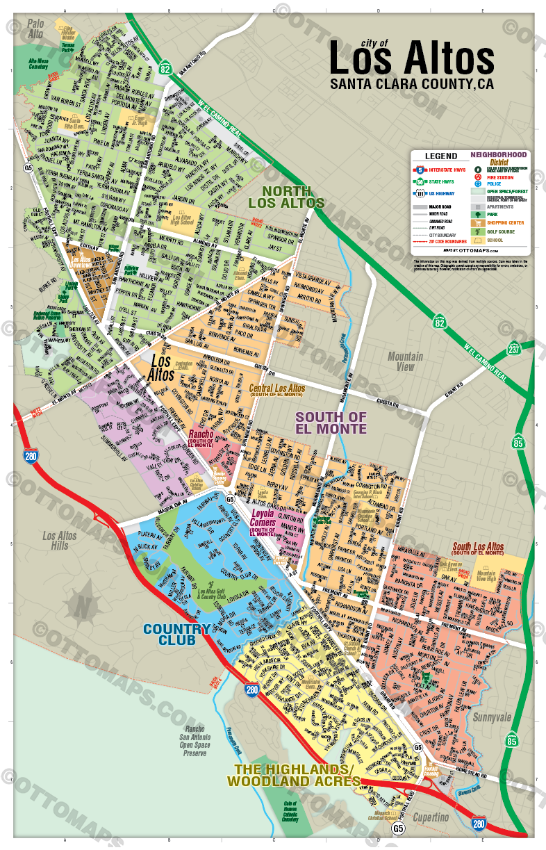 Los Altos Map with Neighborhoods, Napa County, CA - POSTER PRINTS