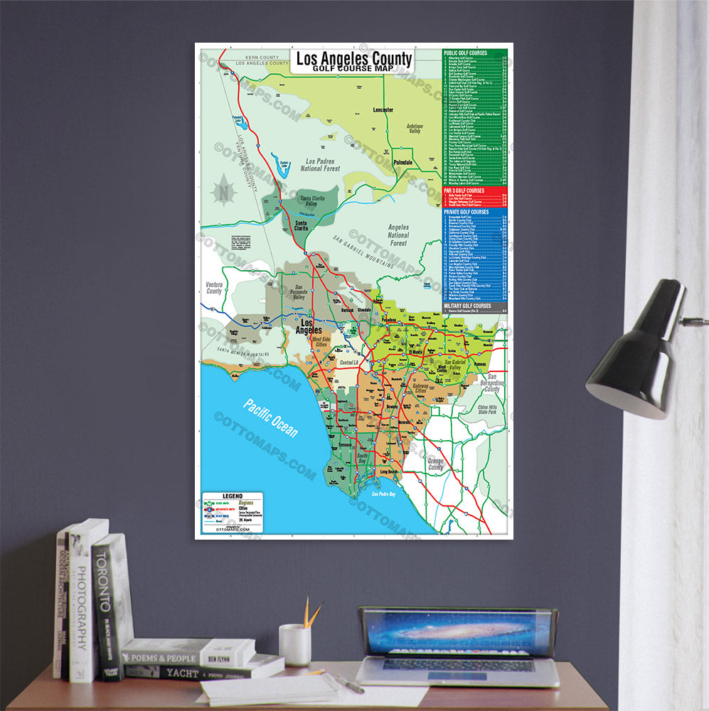 Los Angeles County Golf Course Map - POSTER PRINTS