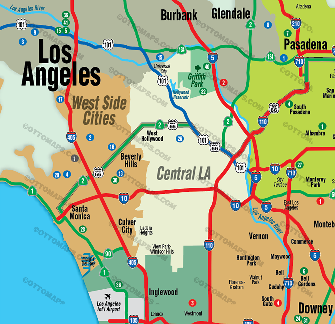 Los Angeles County Golf Course Map - FILES - PDF and AI, editable, layered, vector, royalty free - zoom