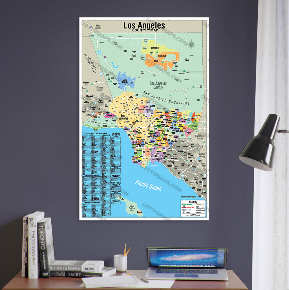 Los Angeles County Map - Cities Colorized (No Zip Codes) - POSTER PRINTS