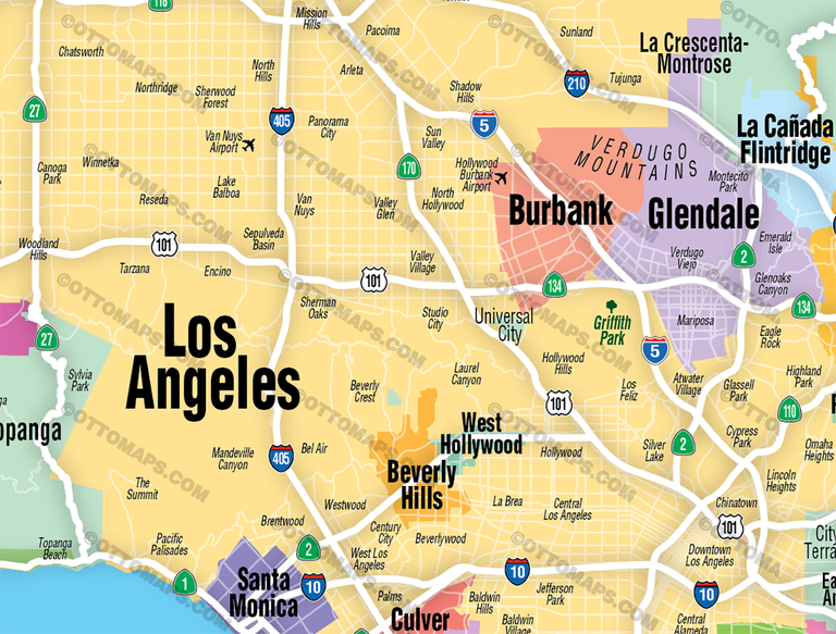 Los Angeles County Map - Cities Colorized (No Zip Codes) - FILES - PDF and AI