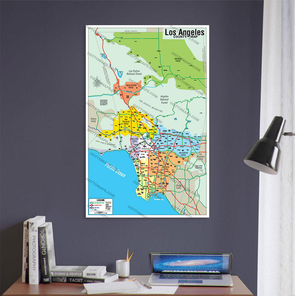 Los Angeles County Map - FULL - No Zip Codes - POSTER PRINTS