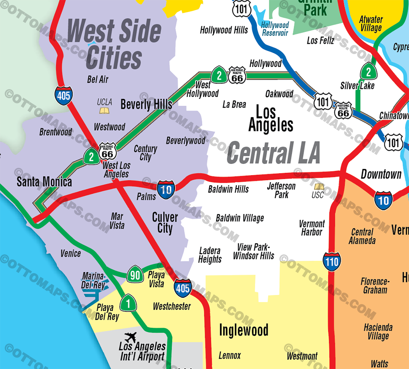 Los Angeles County Map - SOUTH - No Zip Codes - FILES - PDF and AI, editable, vector, royalty free