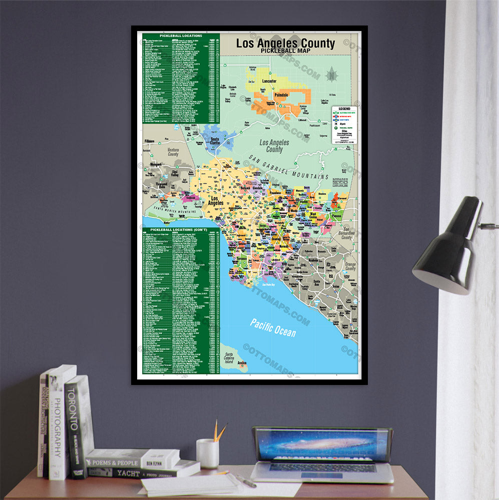 Los Angeles County Pickleball Map - POSTER PRINTS - with frame