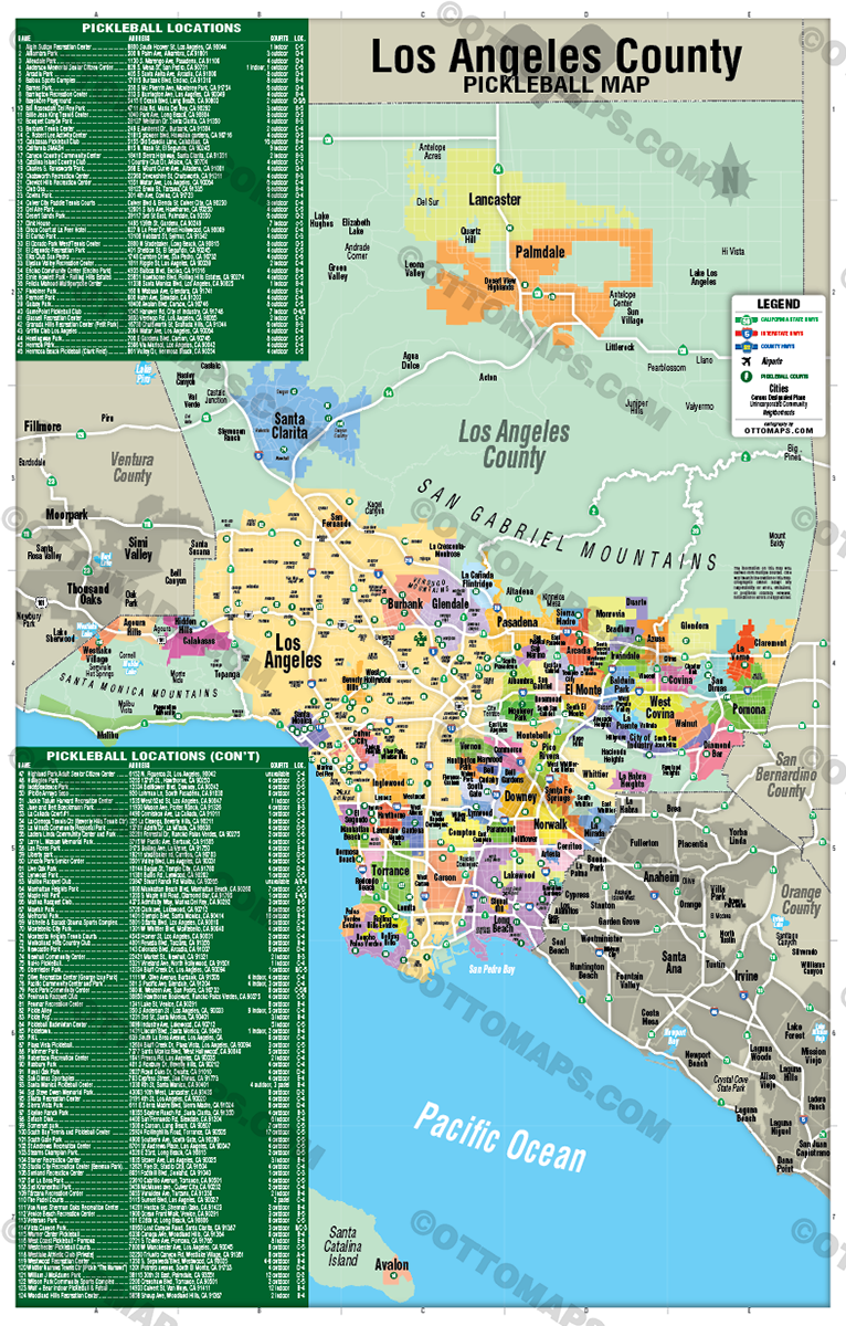 Los Angeles County Pickleball Map - POSTER PRINTS