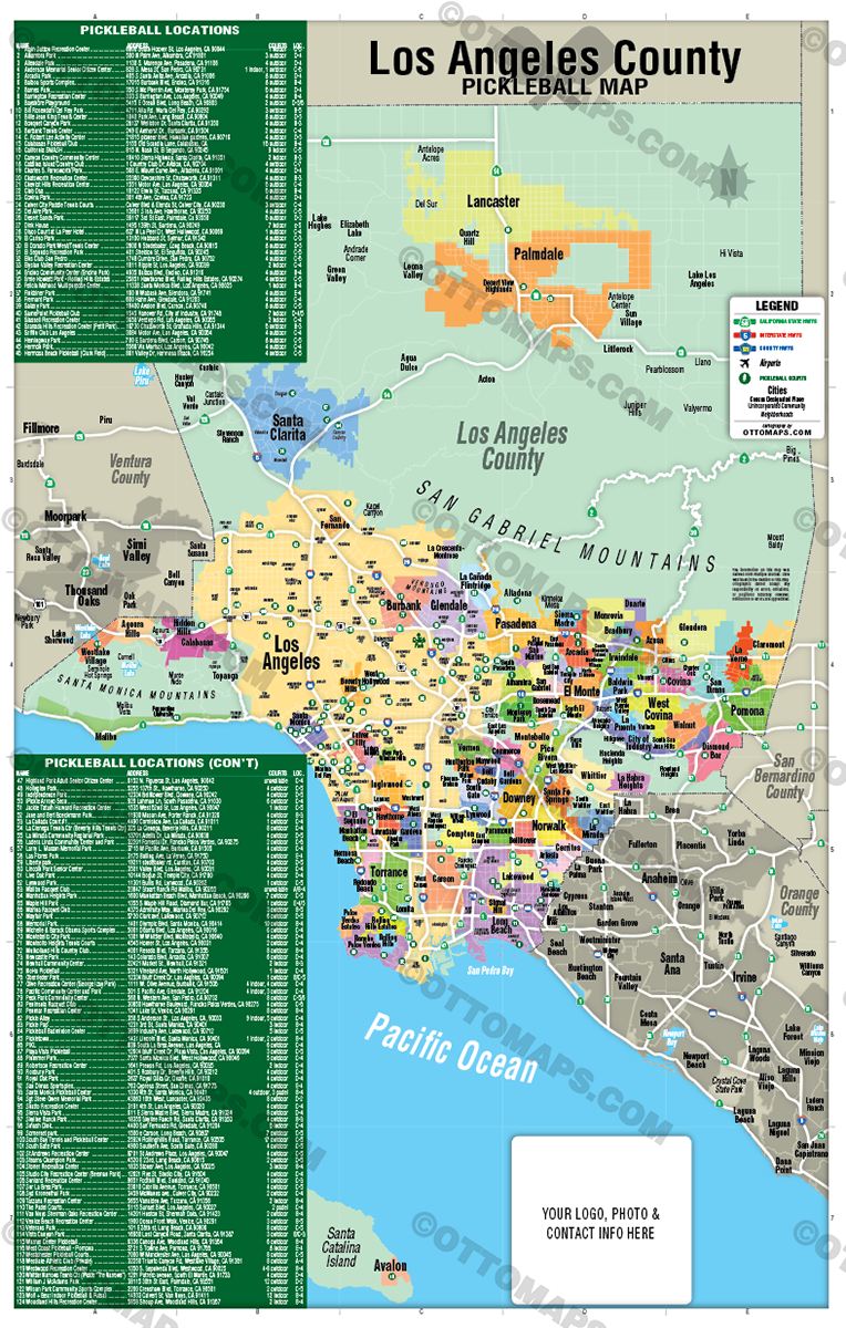 Los Angeles County Pickleball Map - FILES - PDF and Adobe Illustrator - with box